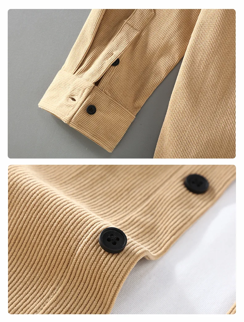 Spring Fall Mens Long Sleeve Shirts Corduroy Workwear Solid Causal Double Pockets Button Up Shirt Men Korean Fashion Overshirt