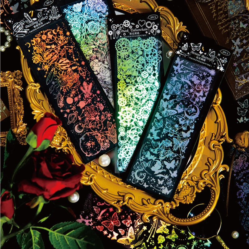 3 أوراق ملصقات الحيوانات الأليفة رائع لامعة الليزر البرنز مواد الديكور الحدود بطاقة الديكور الكولاج سكرابوكينغ 215*70 مللي متر #2