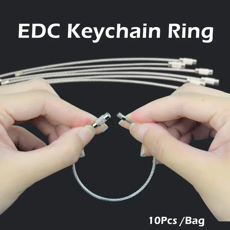 10 stks EDC Hang Draad Ketting Tag Schroef Bagage Touw Sleutelhanger Loop Cirkel Bushcraft Kit Lock Gadget Ring Sleutelhanger Tool Stalen kabel