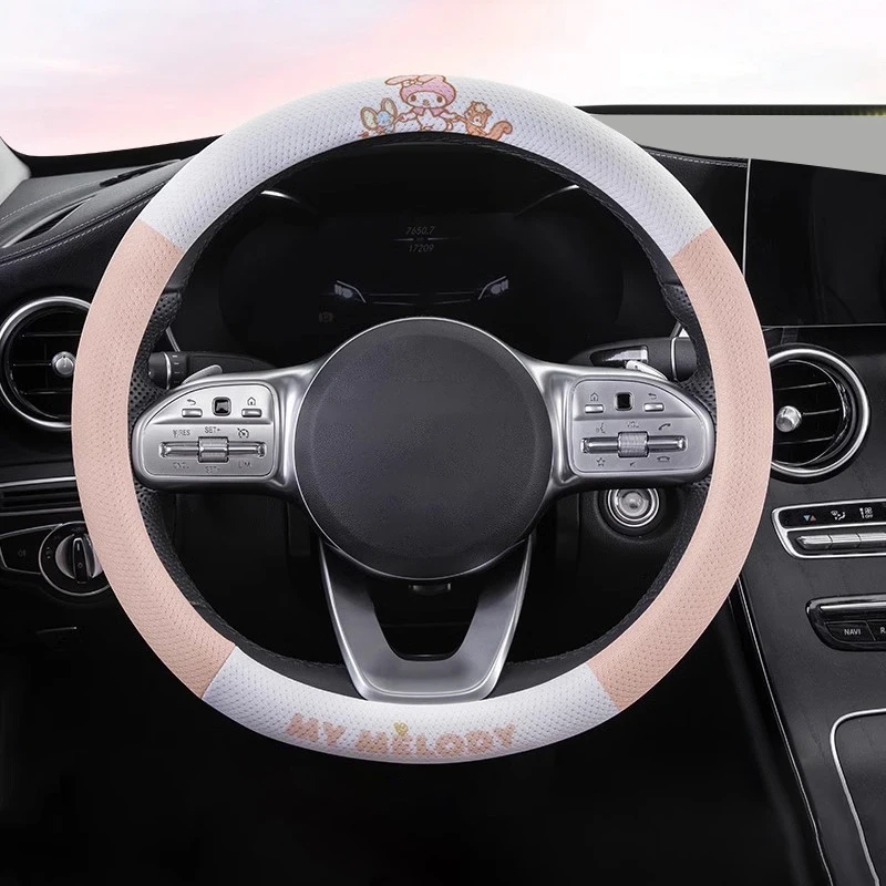 Cartoon Cinnamoroll Summer Car Steering Wheel Cover Decoration Anime Cute My Melody Breathable Grips Anti-Slip Handlebar Cover