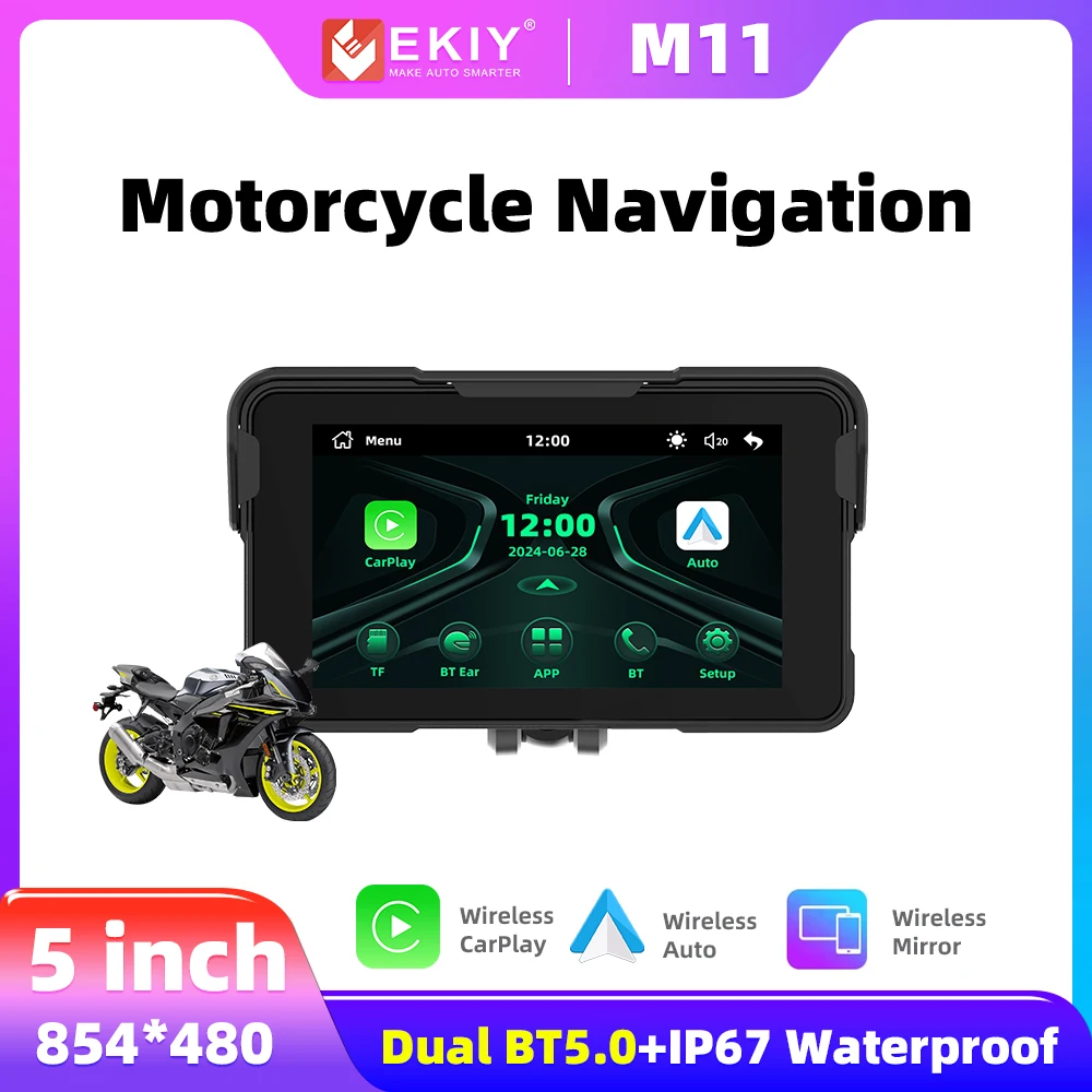 

EKIY 5-дюймовый мотоциклетный экран Carplay, беспроводной CarPlay Android, автоэкран, мотоциклетная навигация, мотоциклетный беспроводной двигатель, GPS