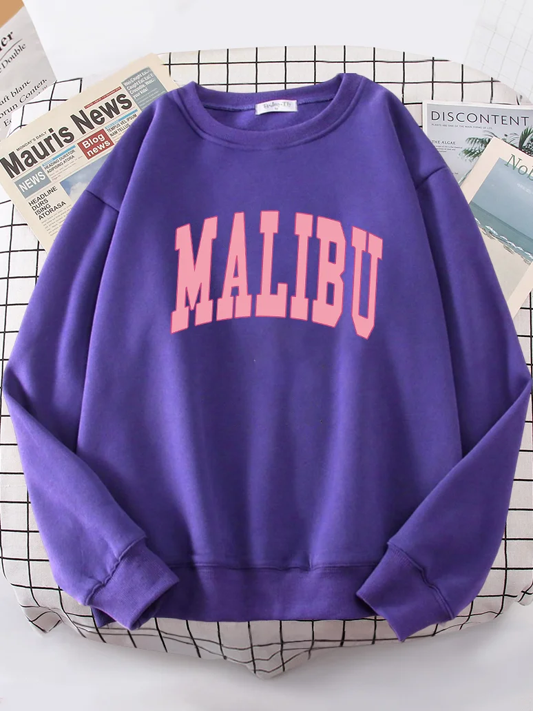 Malibu Los Angeles California Printed Hooded Thick Fashion Fleece Clothes Warm Casual Woman Hoodies Oversized Winter Women Hoody