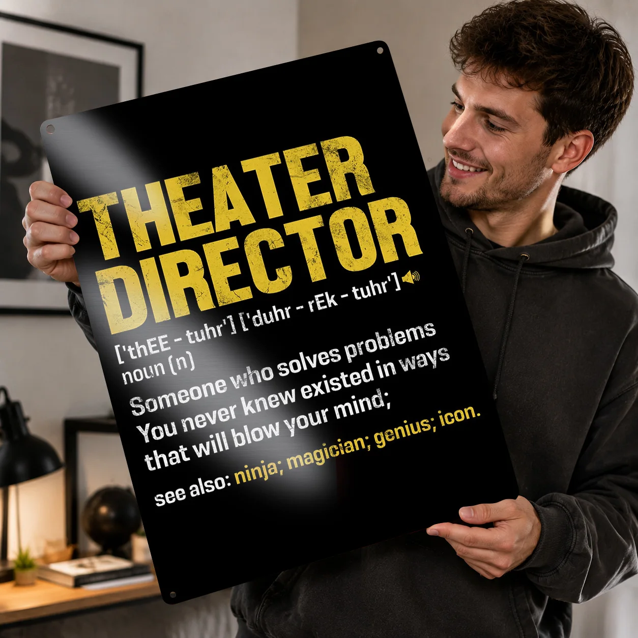 Theater Director Funny Personalized 3D Textured Metal Poster Wall Art Vintage Tin Signs for Luxury Decoration Home Decorations