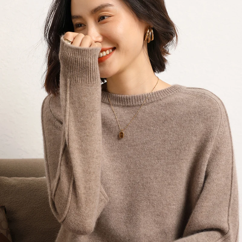 2023 Autumn Winter 100% Cashmere Sweater O-Neck Pullover Women\'s High Quality Thicken Knit Jumper Female Loose Large Size Tops