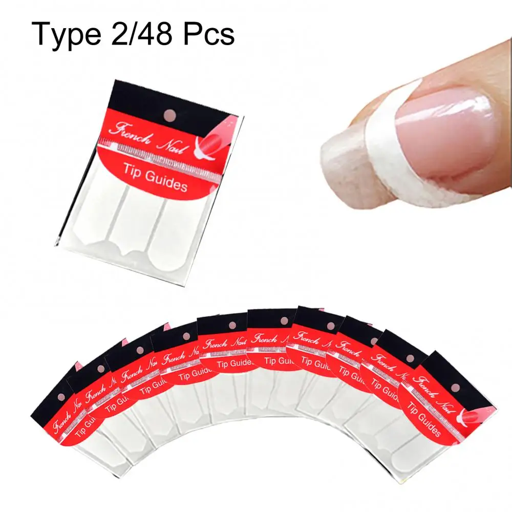 48Pcs/set Nail Tip Guide Sticker French Stencil Toe Nail Art Form Fringe Guides Protective DIY Stickers Tips Decor Decal