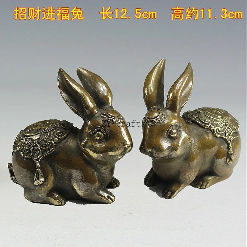 

A Pair Chinese Copper Carving Zodiac Rabbit Brass Statue Fengshui Crafts Ornaments