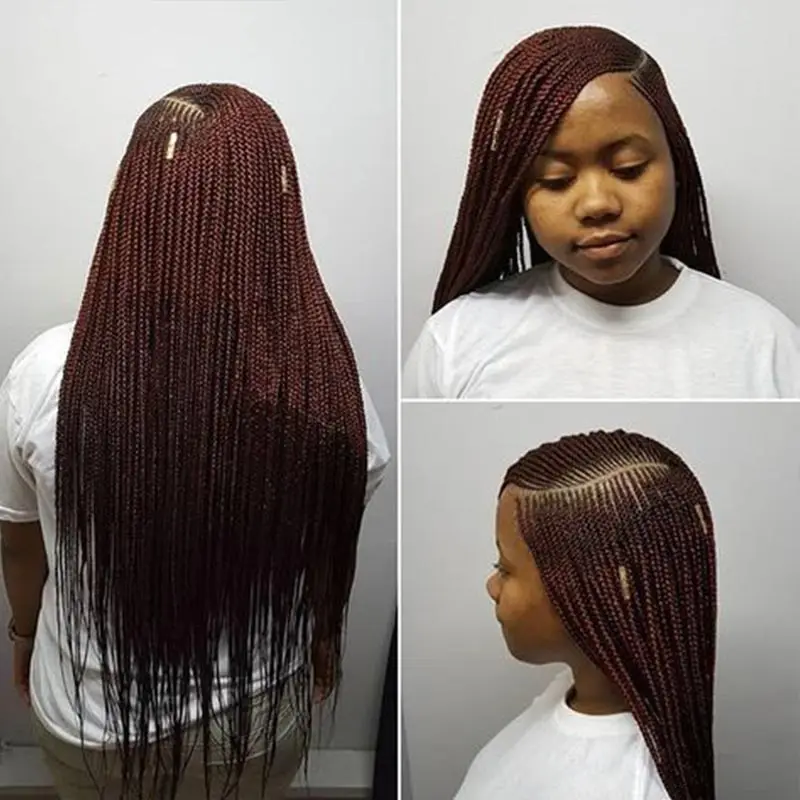 36 ''بورجوندي كامل الدانتيل شعر مستعار مضفر فو Locs للنساء السود الاصطناعية Knotless كورنو جديلة شعر مستعار الجانب جزء شعر مستعار صندوق الضفائر شعر مستعار