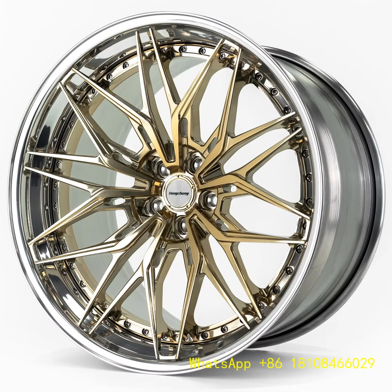 

18-22-дюймовые золотые вогнутые кованые диски с несколькими спицами, состоящие из двух частей, для высокопроизводительных люксовых спортивных автомобилей