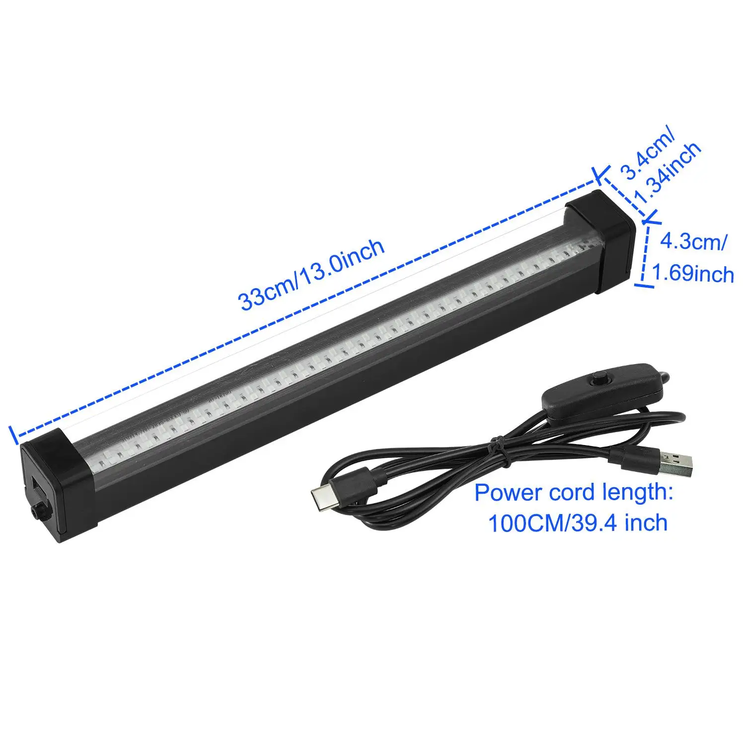 60 LEDs UV Blacklight 33cm Flood Light,5V USB Plug 100cm Cord for Glow Party Halloween Bedroom Fluorescent Decor Body Paint