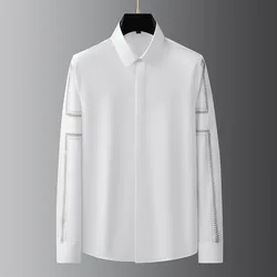 Brand Luxury Embroidered Men's Shirt Cotton Long Sleeve Slim Fit Casual Shirts Male Business Social Banquet Party Formal Shirt