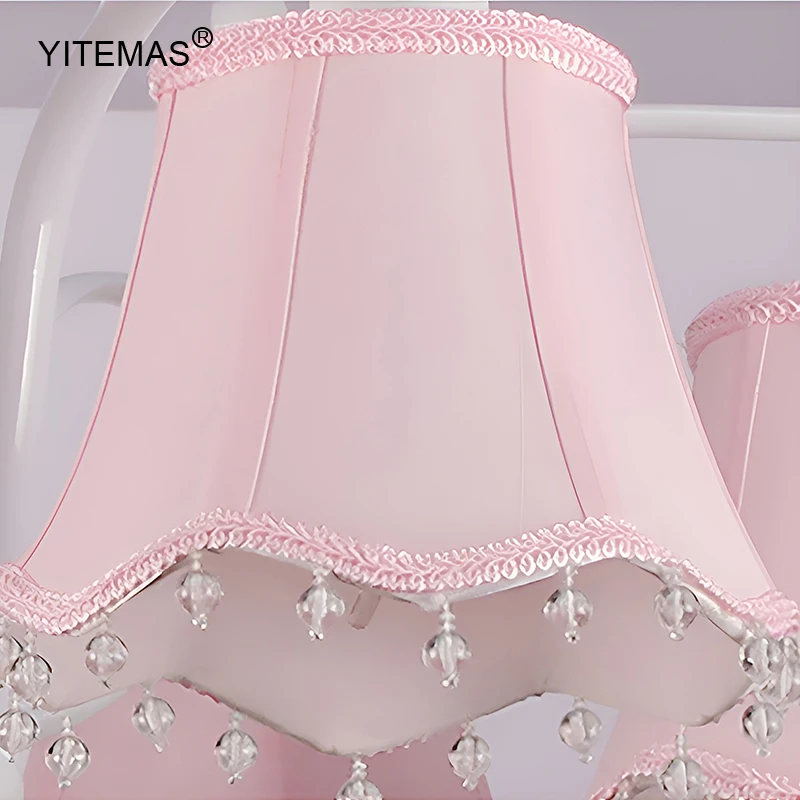 Crystal Pink Chandelier With Pink Fabric Shade In Princess Bedroom Hanging Chandeliers For Children\'S Room Girls/Daughter Room