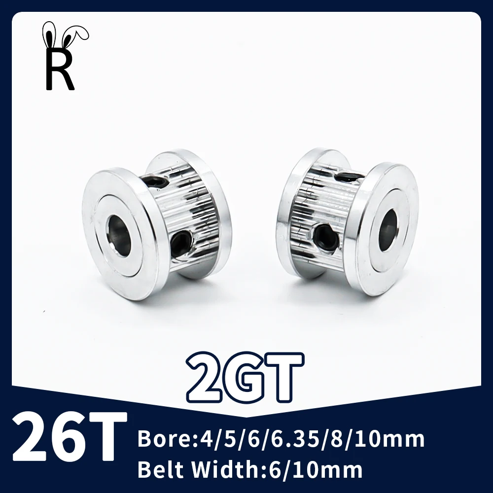 2GT Idler Tensioning Wheel 26Teeth Bore4/5/6/6.35/8/10mm Synchronous Pulley Belt Width 6/10mm GT2 Timing Pulley 3D Printer Parts