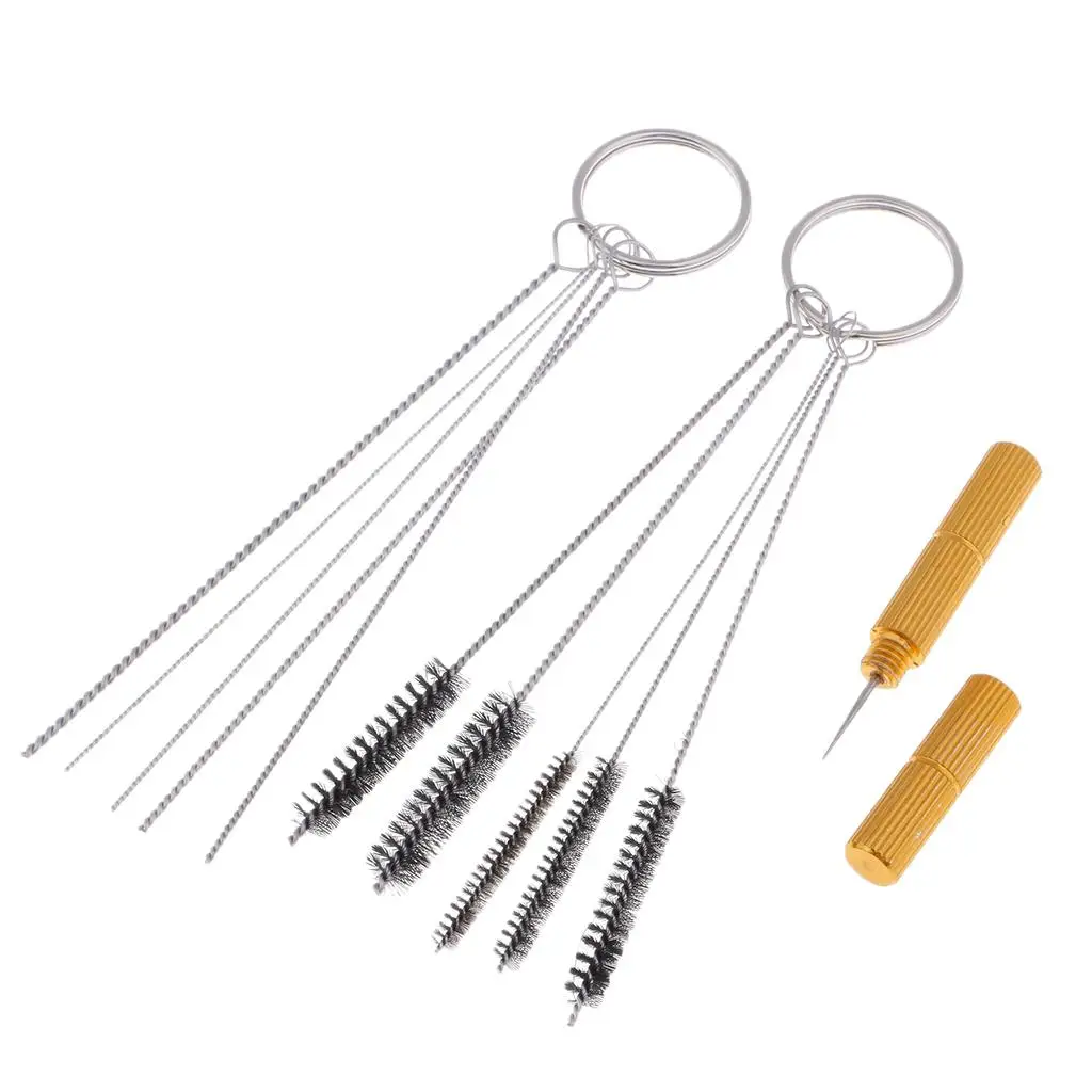 11PCS Airbrush Cleaning Tool Kit Stainless Steel Needle Nylon Hair Brush Set