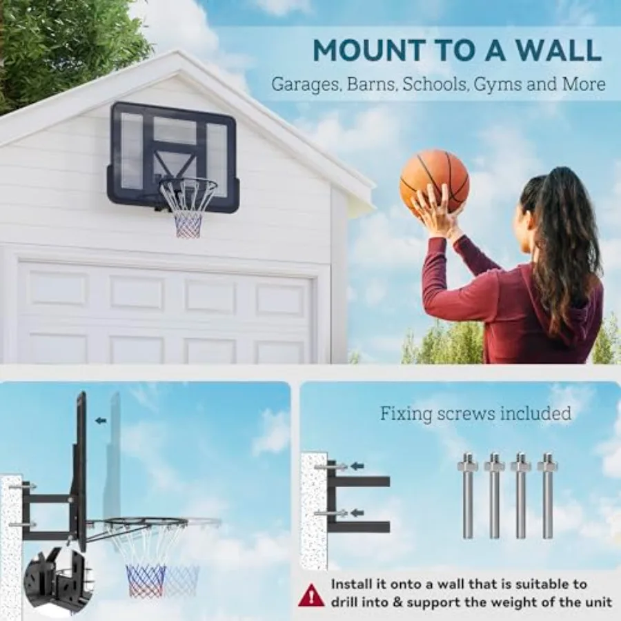 Wall Mounted Basketball Hoop for indoor gym use, polycarbonate backboard, black finish, shatterproof and adjustable height - view 3