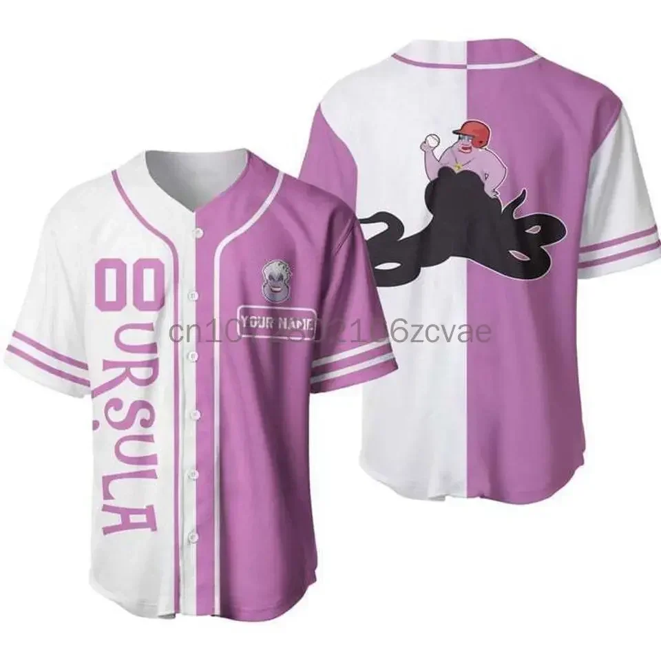 New Disney Ursula Black Baseball Jersey 3D Printing Casual Fashion Button Customized Baseball Shirt for Men and Women T-Shirt