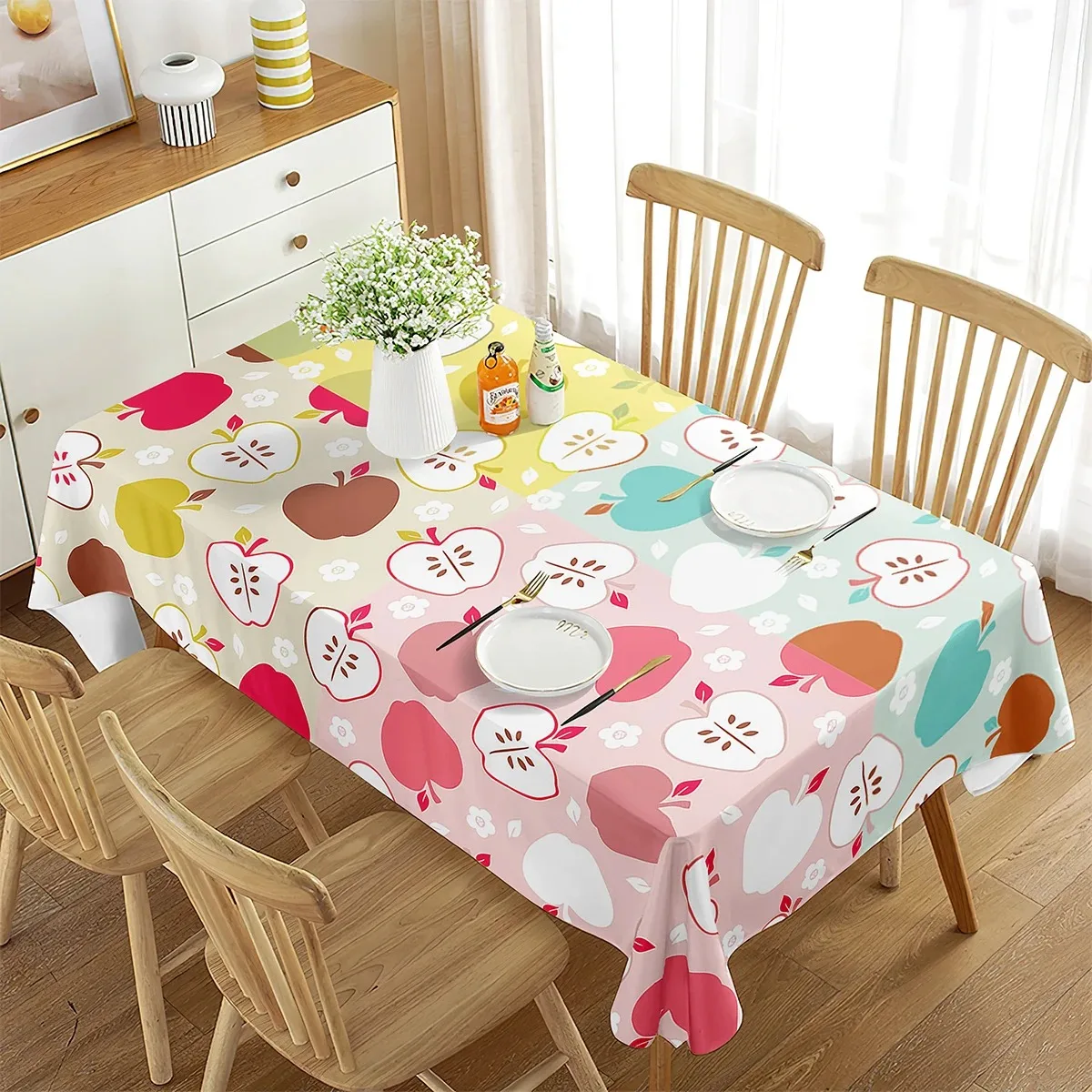 

Tablecloth Elegant Fruit Design Waterproof Polyester Fabric Table Cover For Wedding Holiday Celebration Dining