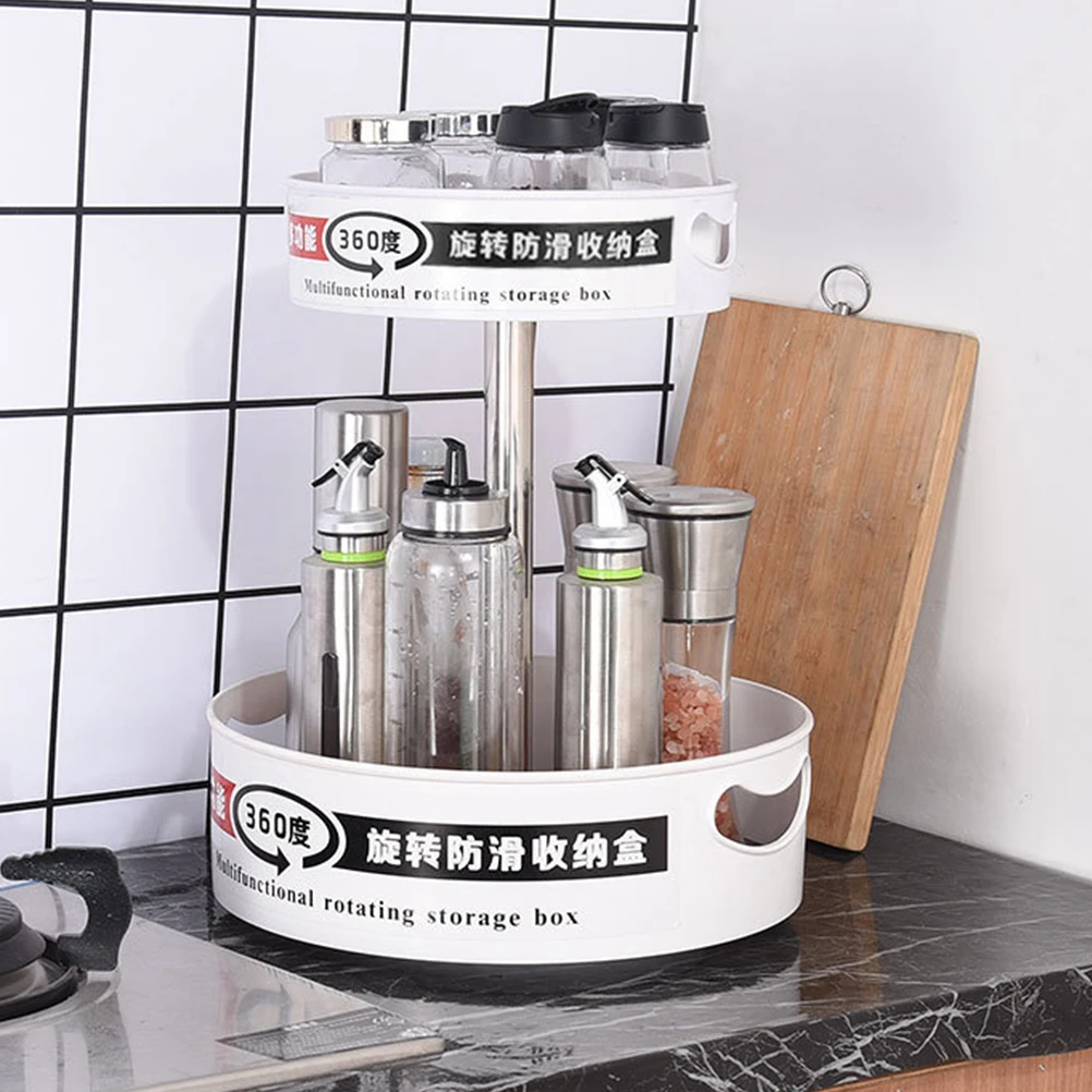 

Double Layer Rotating Plastic Fruit Basket Storage Rack Multifunctional Kitchen Holder Detachable Smooth Surface