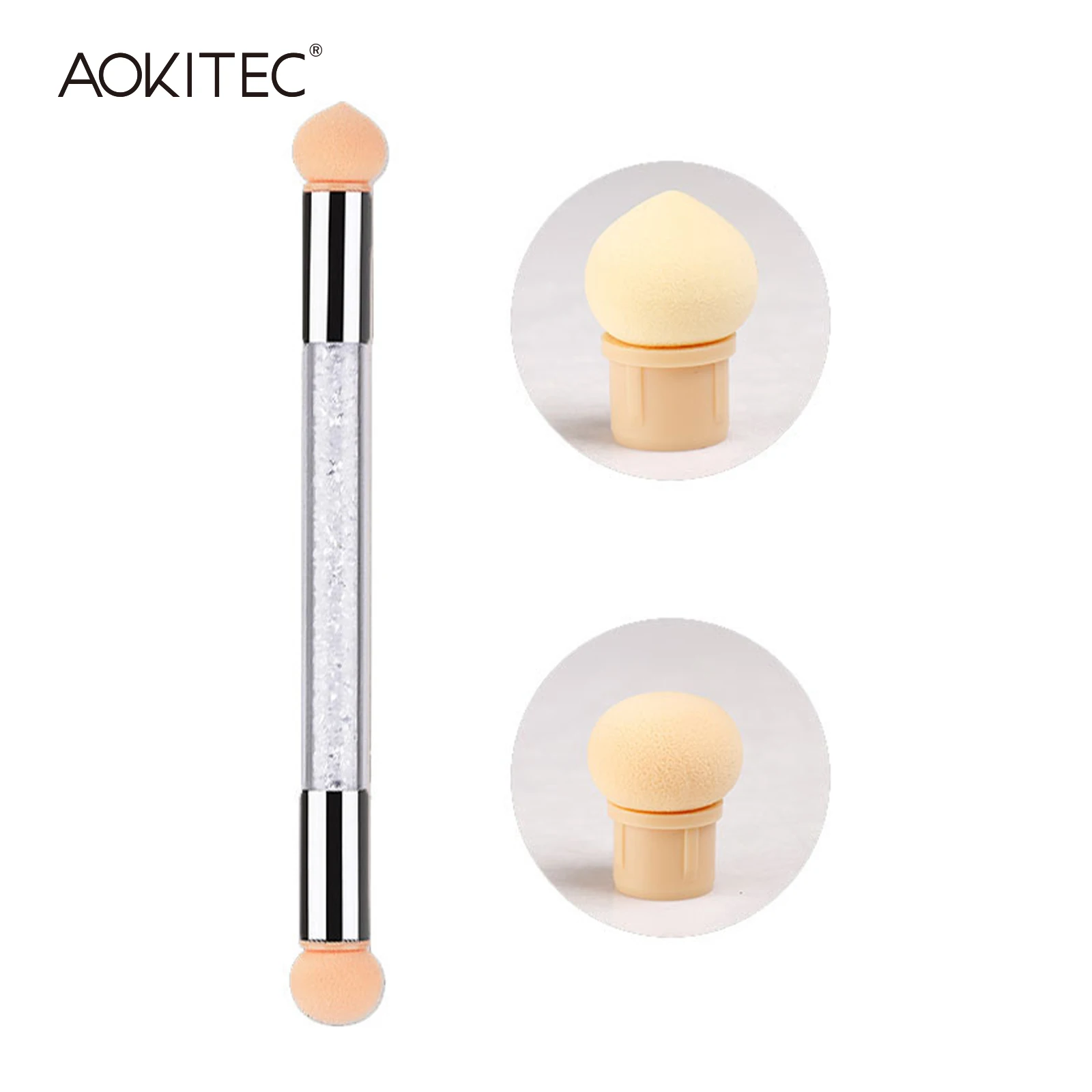 Aokitec Double-ended Gradient Shading Brush 1pc Nail Brush Sponge Head Rhinestone Handle Nail Art Painting