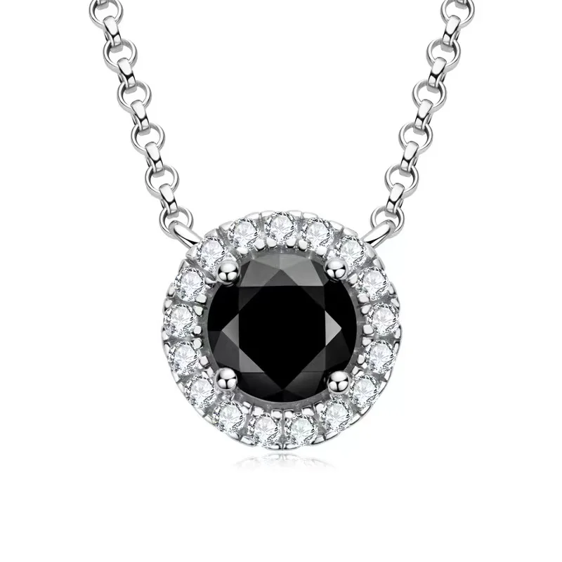 

Trendy 925 Sterling Silver 1ct Black Color Moissanite Necklace for Women Plated White Gold 4 Prong Moissanite Clavicle Necklaces