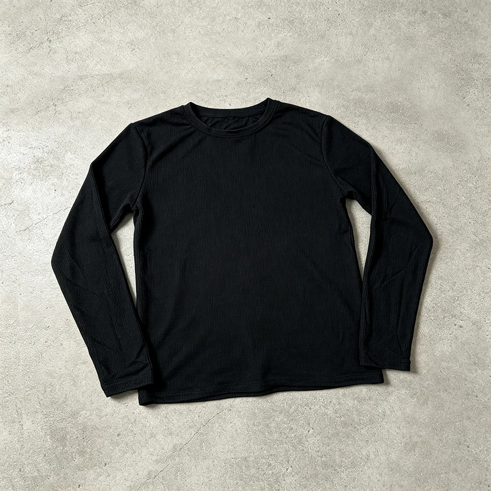 Autumn New Solid Color Waffle Long Sleeved T-shirt For Unisex Basic Round Neck Breathable T-shirt Y2K Daily Versatile Top