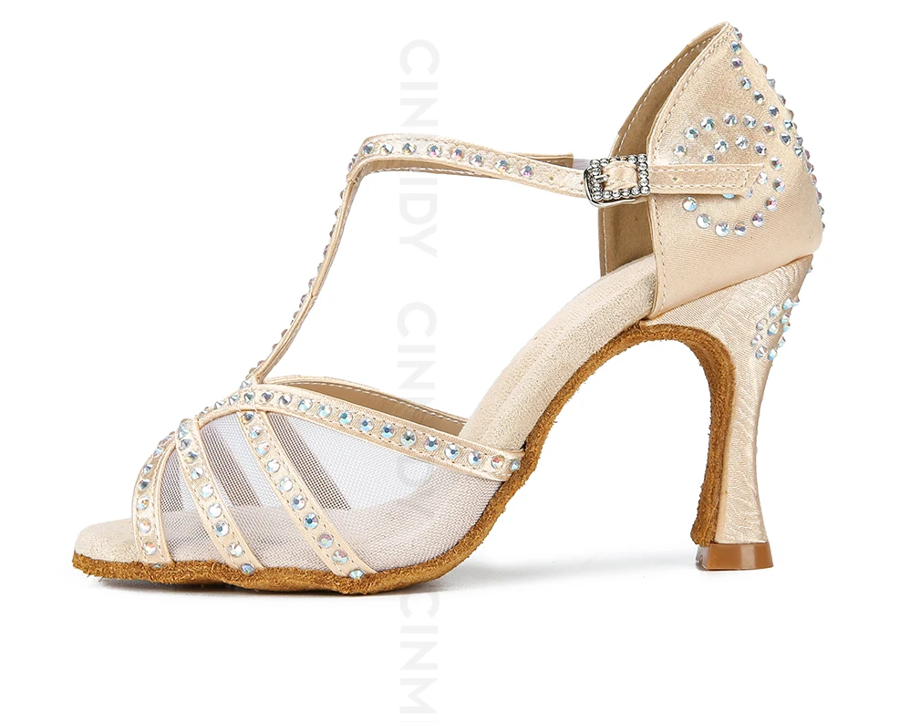 CINMIDY Mesh-Latin-Tanzschuhe für Damen, Satin-Tanzschuhe, bequeme Partyschuhe mit weicher Sohle, Salsa-Ballsaal-Tanzschuhe – Detail 17
