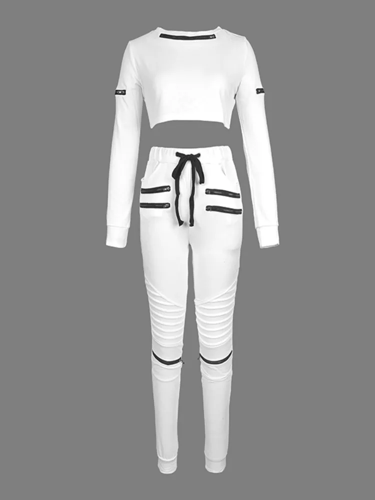 

Gymdolphins Women's Sportswear Long Sleeves Tops and Lace-up High Waisted Sweatpants Tight Outdoor Gym Sports Two Piece Sets