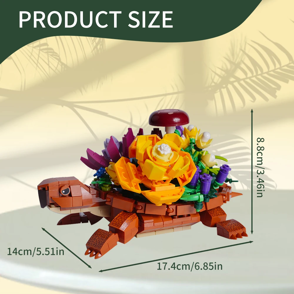 Turtle Flower Building Blocks, Animal Botanical Brick Model, DIY Interlocking Block Set,Tortoise Bouquet Assembly Gift for Adult