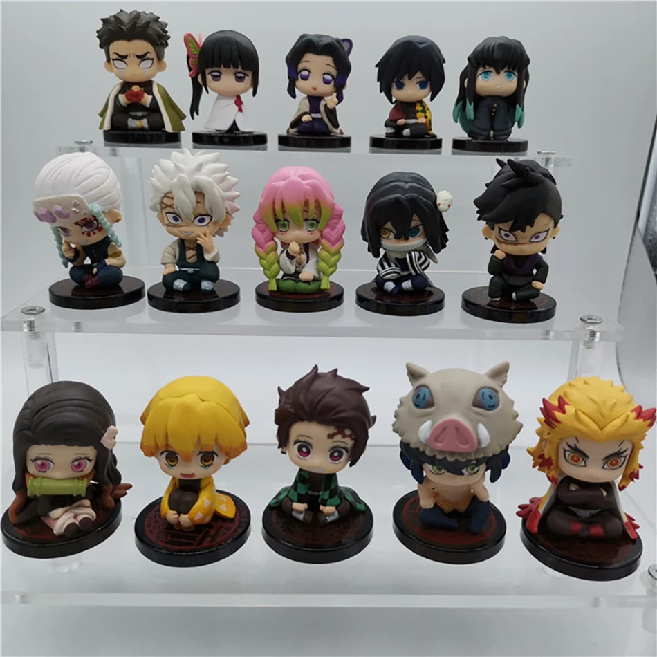 5 Pçs/set Anime Demon Slayer Figura Toy-Kimetsu No Yaiba Q Versão-Sentado Tanjiro Nidouzi Inosuke Zenizu PVD Estatueta Modelo Brinquedos