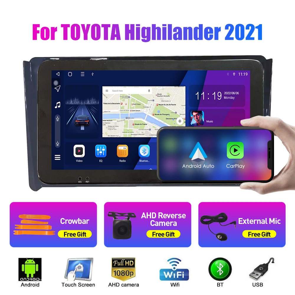 

10.33 Inch Car Radio For TOYOTA Highilander 2021 2Din Android Octa Core Car Stereo DVD GPS Navigation Player QLED Screen Carplay