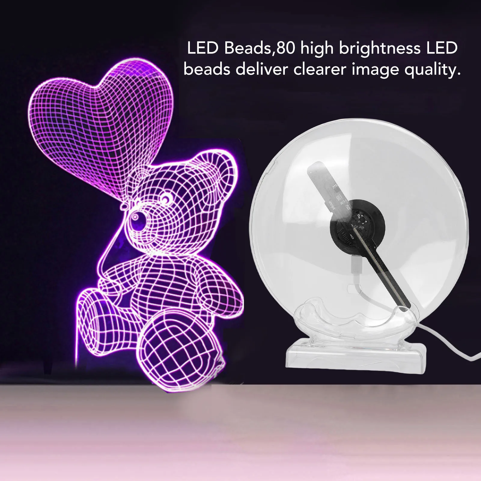 

3D-голограмма с вентилятором, дистанционное управление, рекламный дисплей, 3D-голограмма, проектор с 80 светодиодными шариками, Bluetooth-динамик для коммерческого магазина