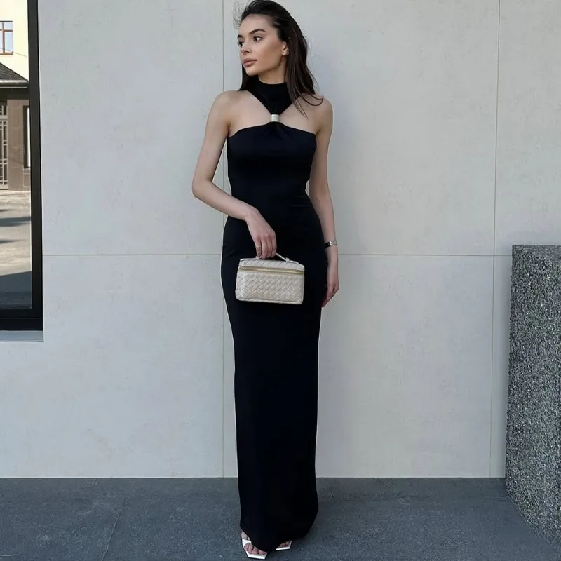 

Tuularose High Neck Sheath Dress Sexy Sleeveless Strapless Slim Long Dress Casual Commuter Elegant High Street Female Dresses