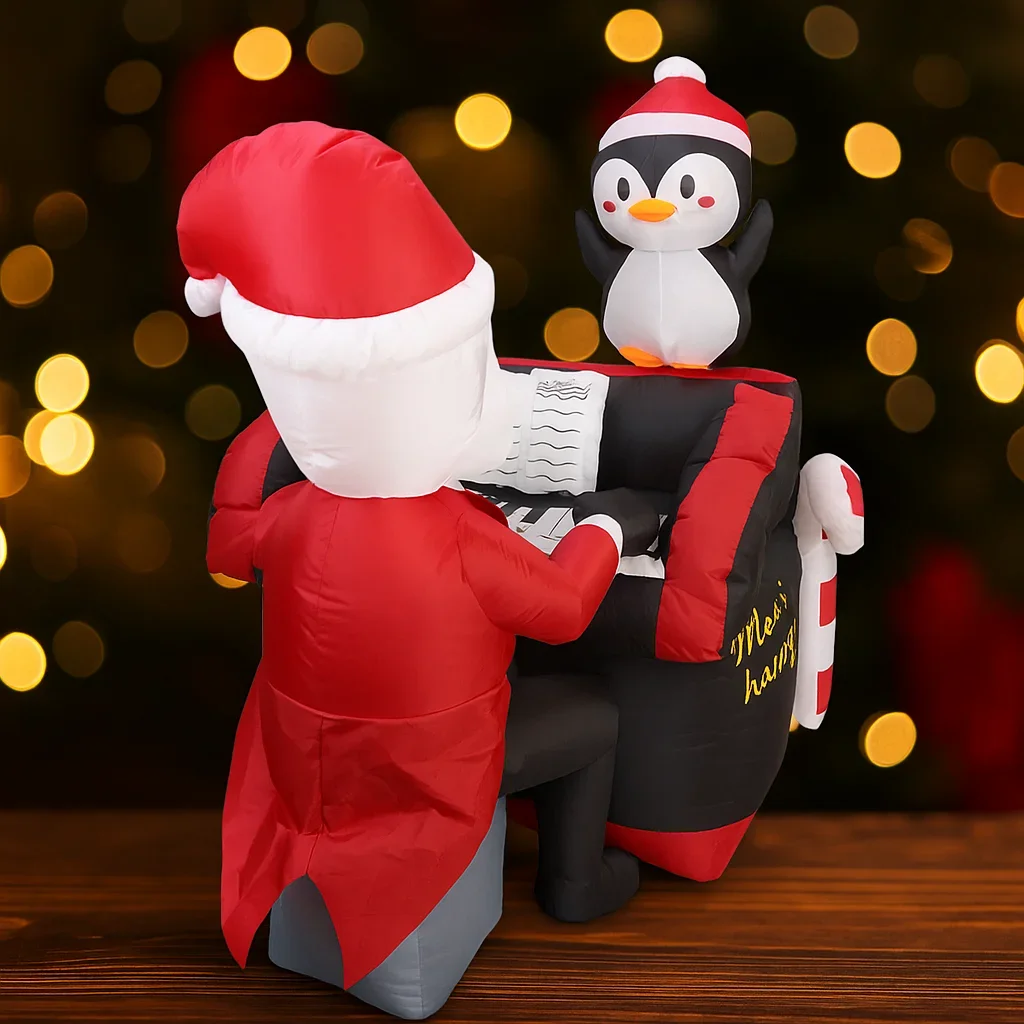 4,92 фута надувная игрушка Санта-Апиано Пингвин со светодиодной подсветкой Праздничные подарки Рождественские украшения для двора Рождественские принадлежности Домашний орнамент