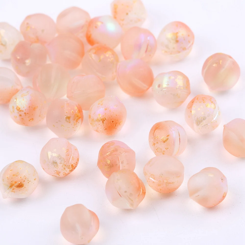 10pcs Fruit Peach Shape Lampwork Beads Single Hole Glass Beads For Jewelry Making Hairpin Handmade DIY Accessories