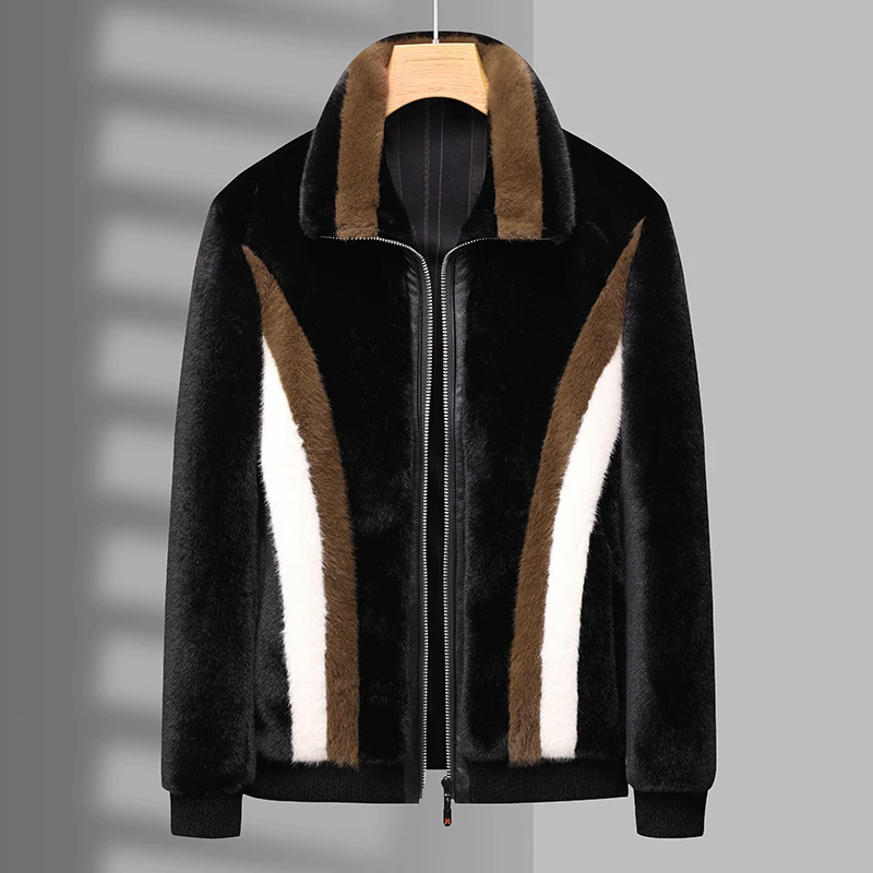 

Winter golden mink fur coat for men, fashionable and cool, short lapel thickened leather jacket, mink fur coat jacket for men