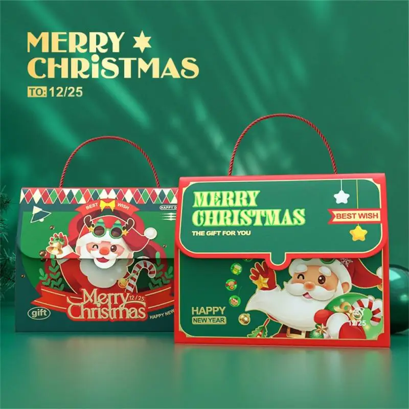 

5pcs Christmas Paper Box With Window Handle Candy Gift Packaging Box Bag For New Year Gifts Home Xmas Decoration
