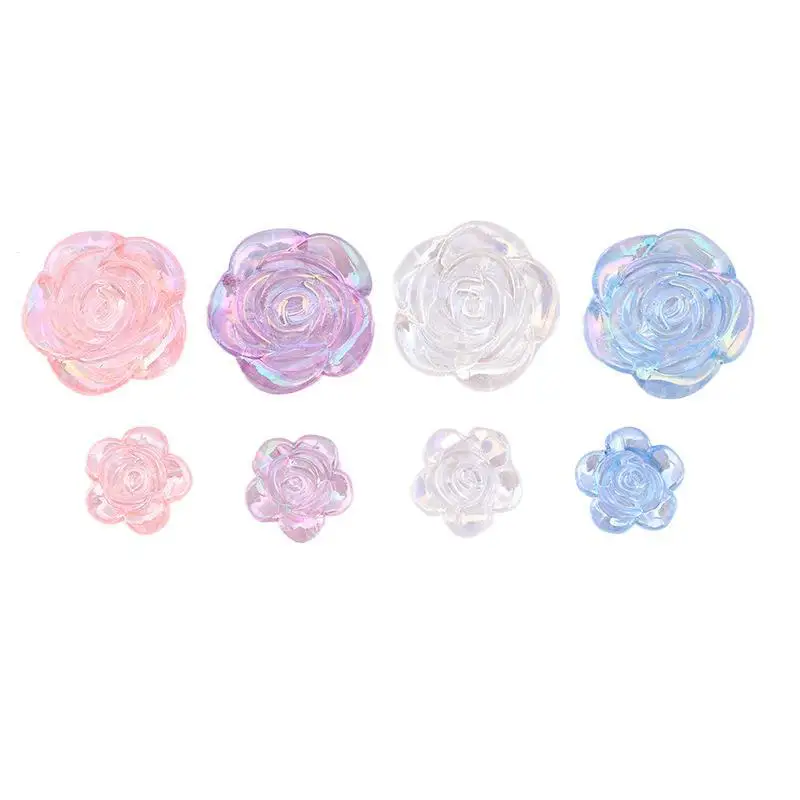 200PCS Sparkling Color Plated Acrylic Through Hole Rose Resin DIY Handmade Phone Case Chain Bead Nail Rope Material Accessories