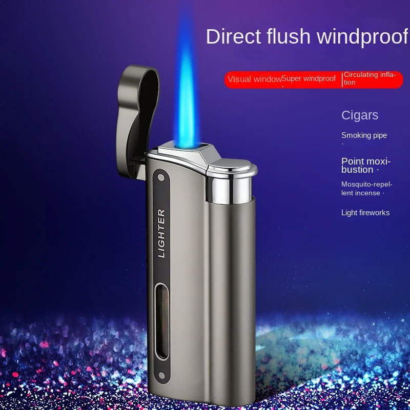 Metal Butane Gas Direct Charge Inflatable Windproof Lighter Personalized Cigar Moxibustion Mosquito Incense Pipe Fireworks Tool