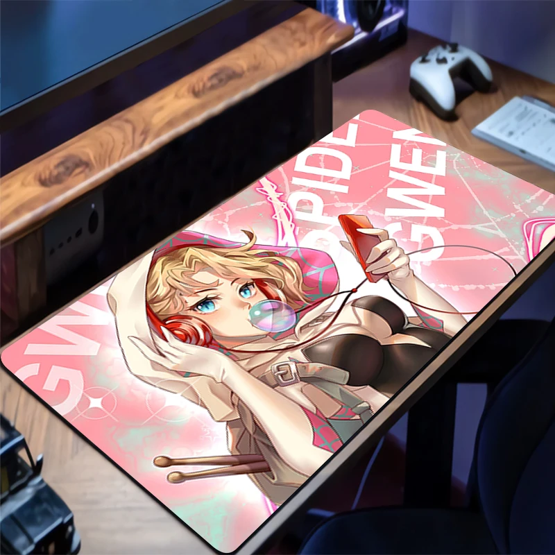 Tappetino per mouse M-marvel S-spider Woman Gwen Design Tappetino da scrivania antiscivolo Accessori da gioco Bordi cuciti per la casa e il gioco per i giocatori