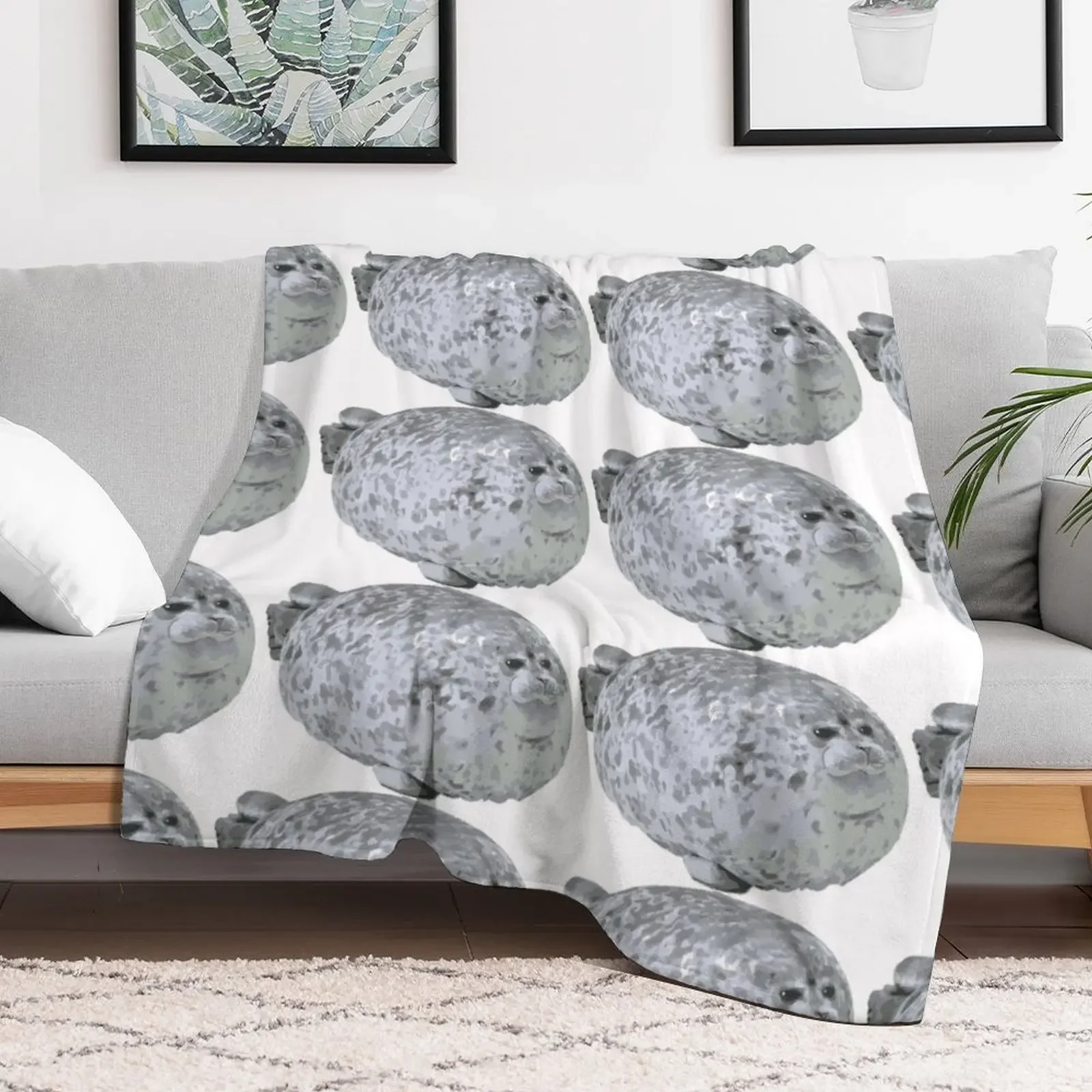 Cute little Chonky Seal Throw Blanket Retros Warm Hairys Blankets