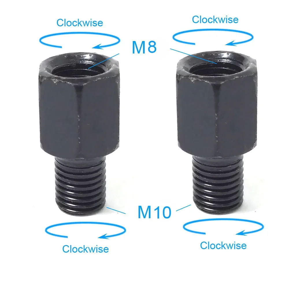 1 Paar schwarze Motorrad-Spiegeladapter M10 10 mm M8 8 mm Rückspiegel Umwandlungsschraube im Uhrzeigersinn Anti-Uhr Rechts-Links-Gewinde