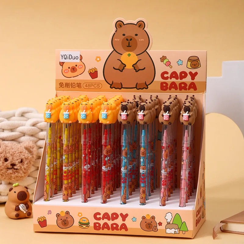 

8/48pcs Capybara Non-Sharpening Pencil Cute Stationery Cartoon Pencil Plastic Pencil Student School Office Kids Stationery Gift