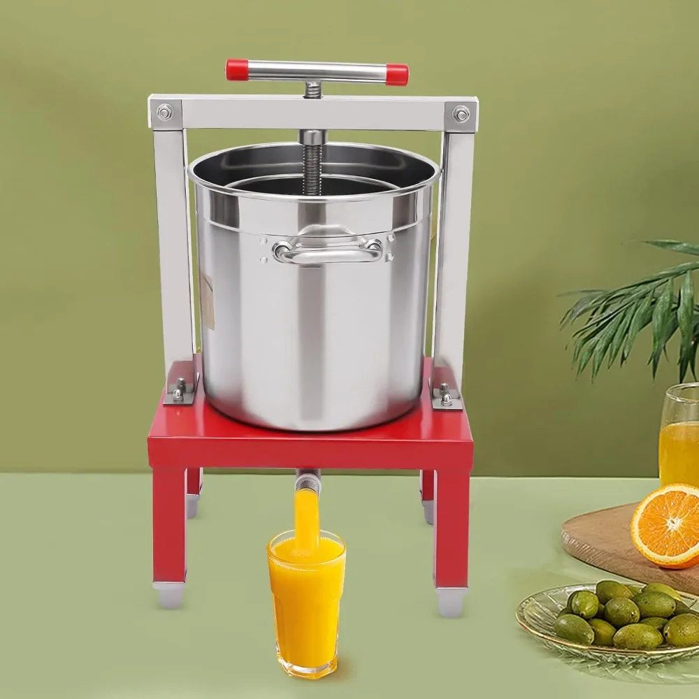 Prensa Manual de Acero Inoxidable de 13.25L para Frutas, Prensa de Manzanas para Hacer Sidra con Triturador para el Hogar, Granja, Bodega, Restaurante