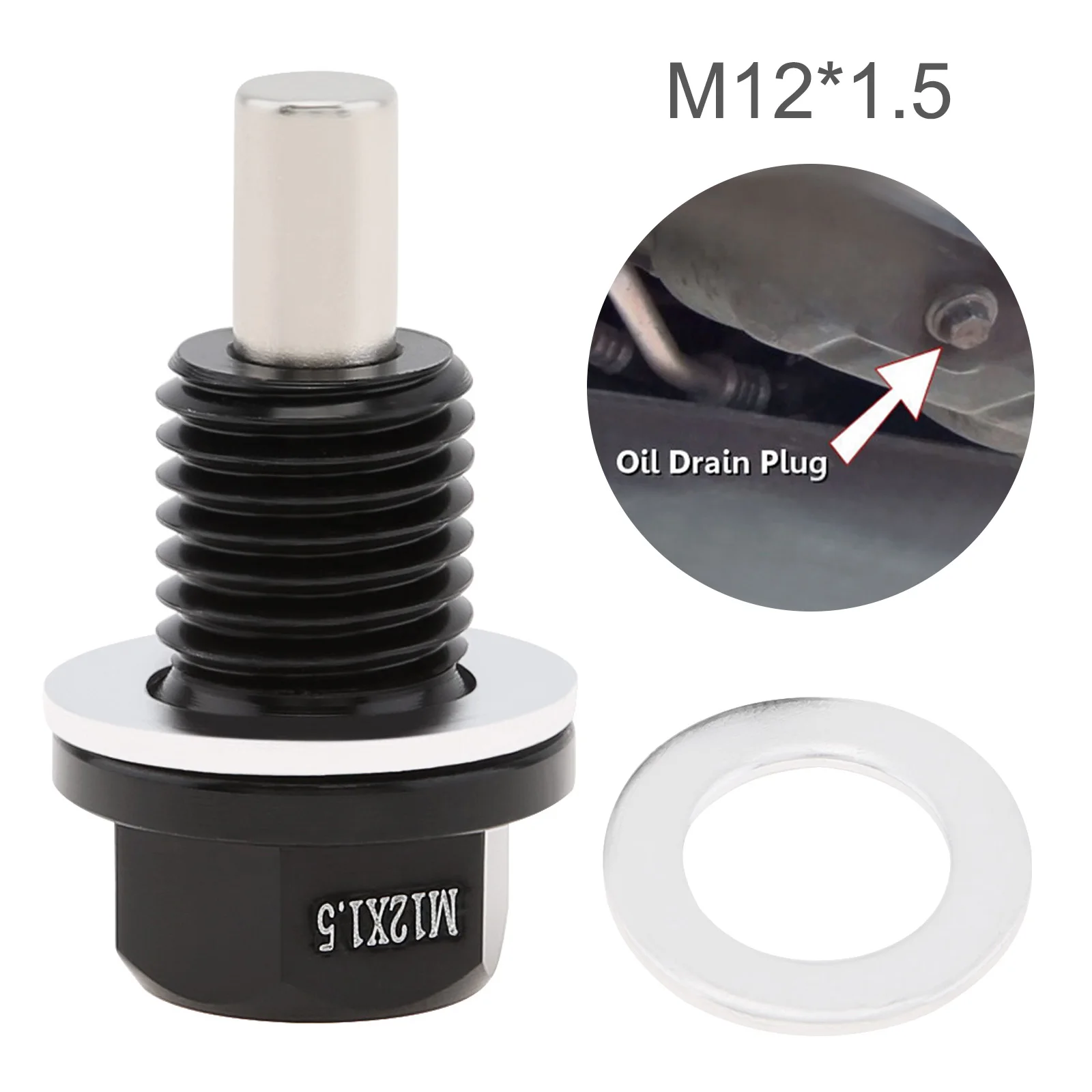 M12 x 1.5/M14 x 1.5 Magnetic Oil Pan Drain Plug Aviation Aluminum with Crush Washer Gasket Fit for Toyota / Nissan /  Infiniti