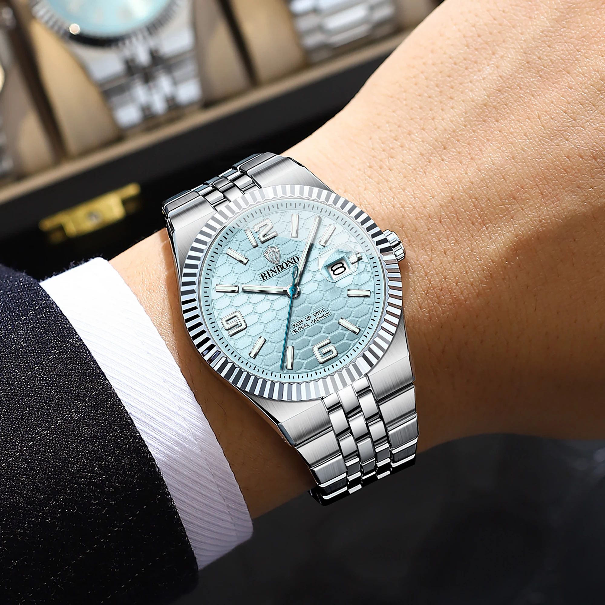 BINBOND Luxury quartz wristwatches luminous waterproof auto date men's watch steel clock business sport fashion casual reloj image 3