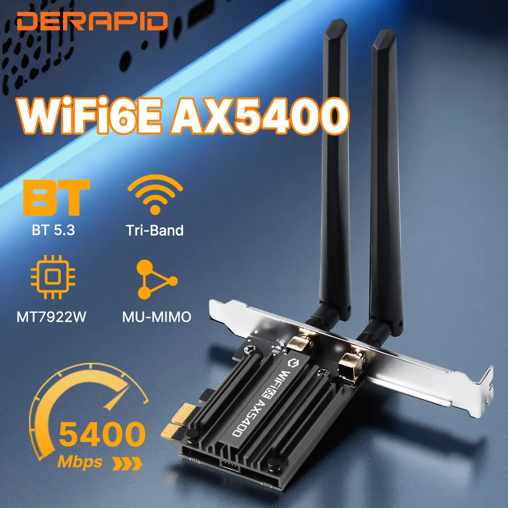 

WiFi 6E AX5400 PCIe Adapter Bluetooth 5.3 Triple Band 2.4G/5G/6GHz 802.11AX Network Wireless Receiver MU-MIMO for Windows 10/11
