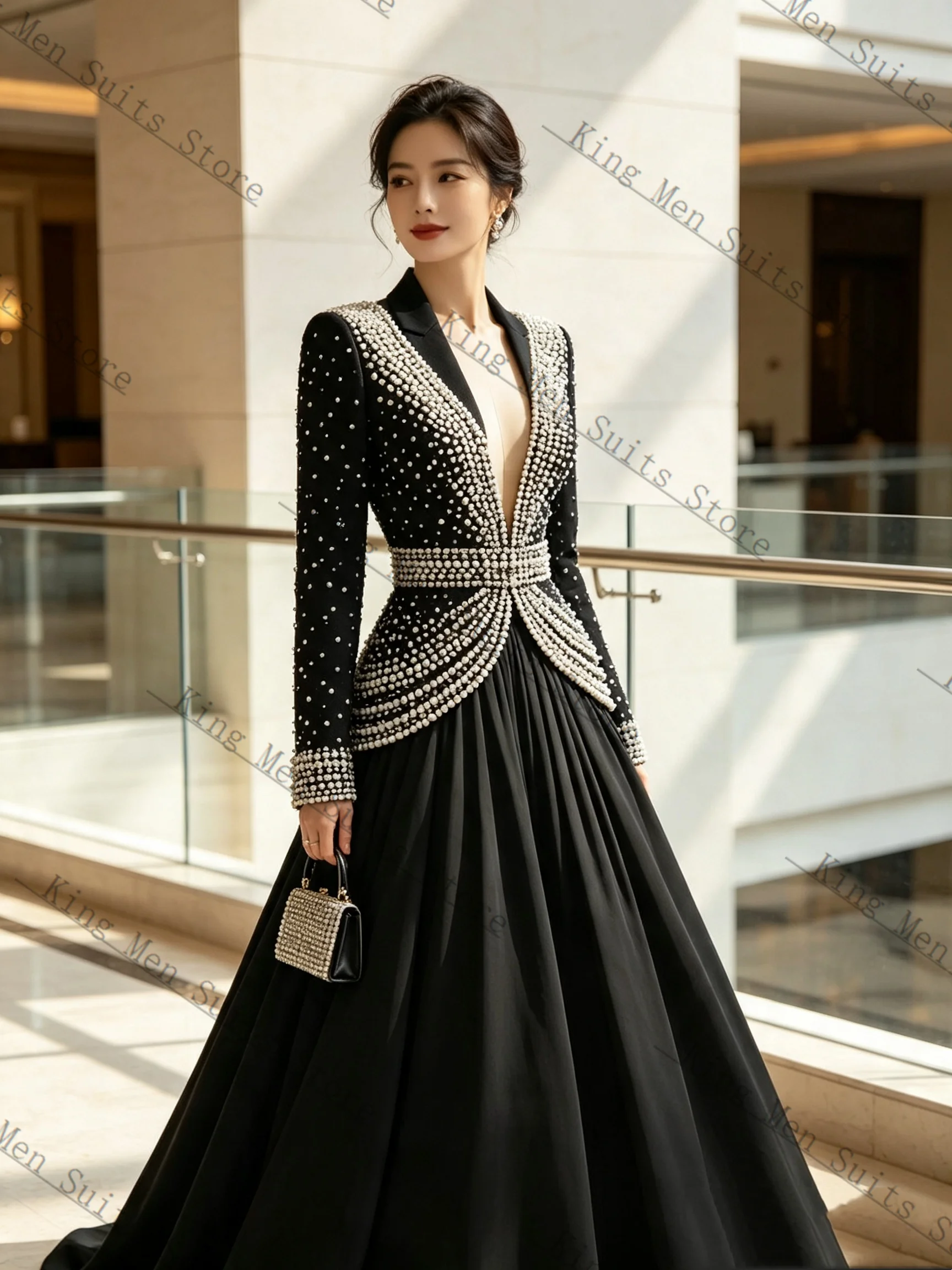 Crystals Black Women Suits Set - đánh giá và giá Women Luxury Formal Wear
