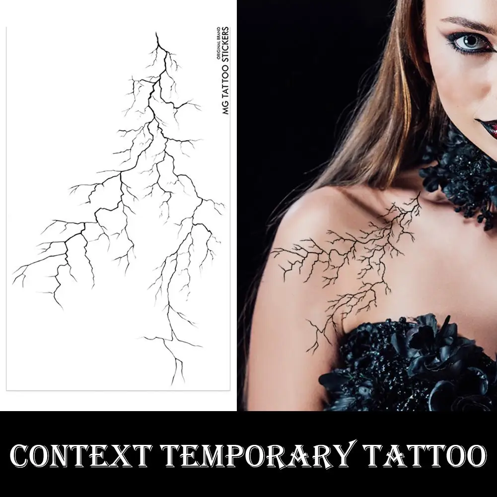 Black Crack Pattern Temporary Tattoo Sticker Minimalist Line Waterproof Body Art Tattoo For Halloween Party Cosplay W9R2