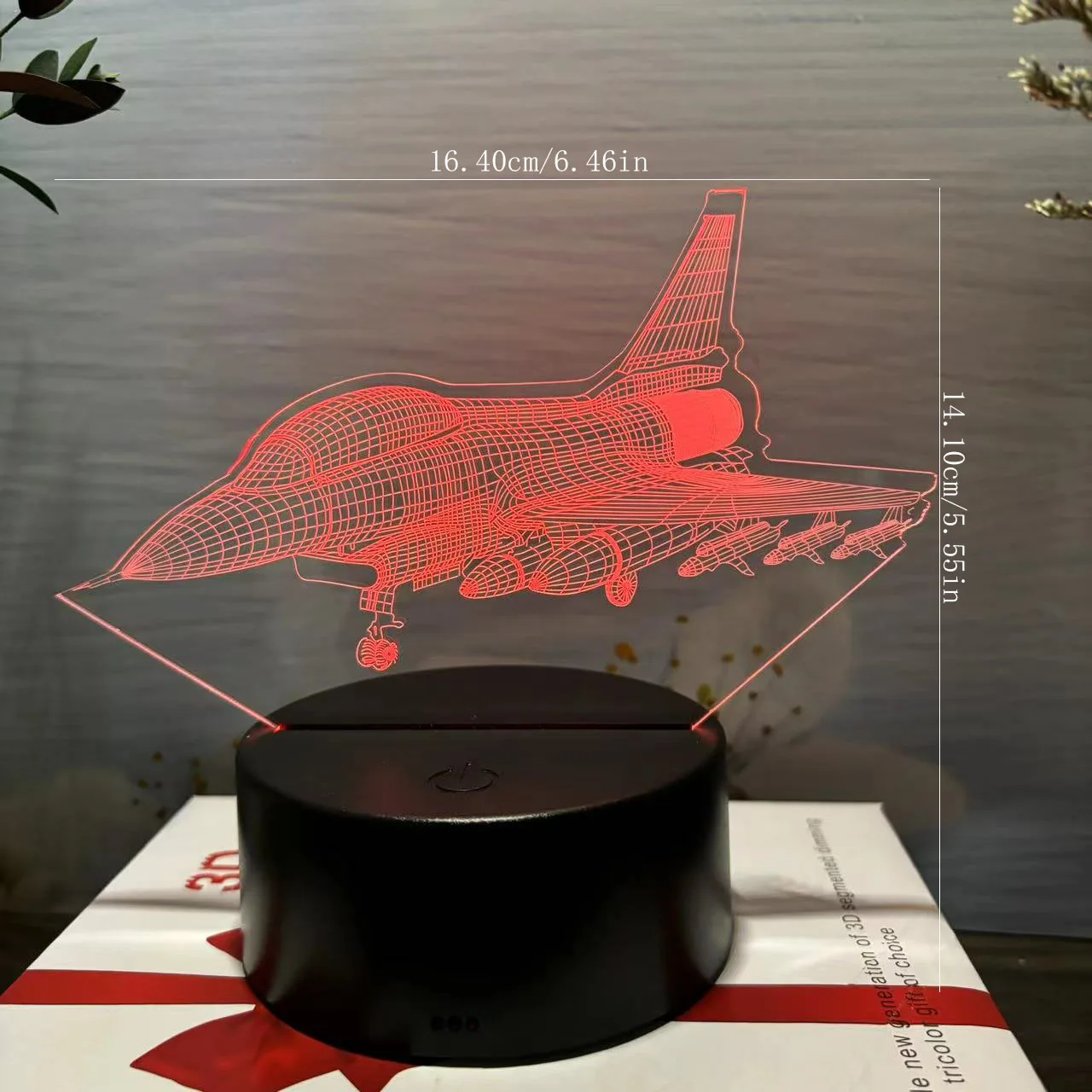 Aeronave 3D Modelo Nightlight com Interface USB, Fonte de Alimentação Ajustável, Touch Sensing Base, 7 Cores, 4 Modos, Aniversário, Natal