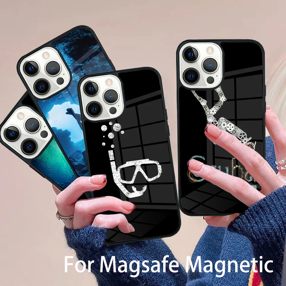 

Diver Diving Phone Case Magesafe Magnetic Wireless Charge Cover For IPhone 16 11 12 13 14 15 Pro Max Plus Mini