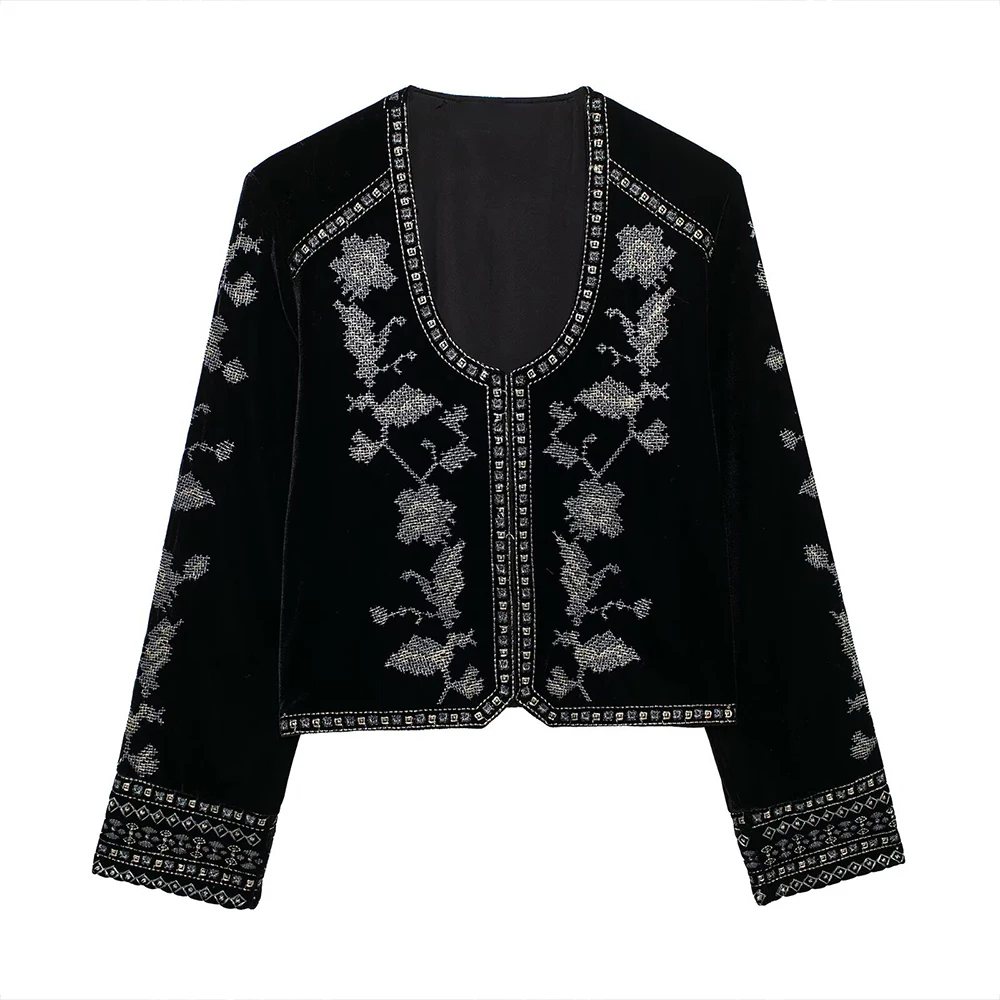 

DEEABAE Autumn New Arrival Women's Fashion Casual Embroidered Velvet Jacket New Style Elegant Outerwear Top